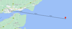 Google Maps screenshot showing 38km distance from Dundee Law to the Bell Rock