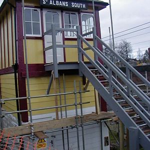 2007, December, South End, showing the completely new stairs built to original Midland Railway specifications. External painting continues.