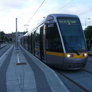 #12: LUAS tram 4012 stands out of service at Heuston.