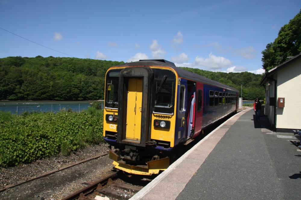 153307 at Looe Station, waits to form a midday service to Liskeard 5th June 2014